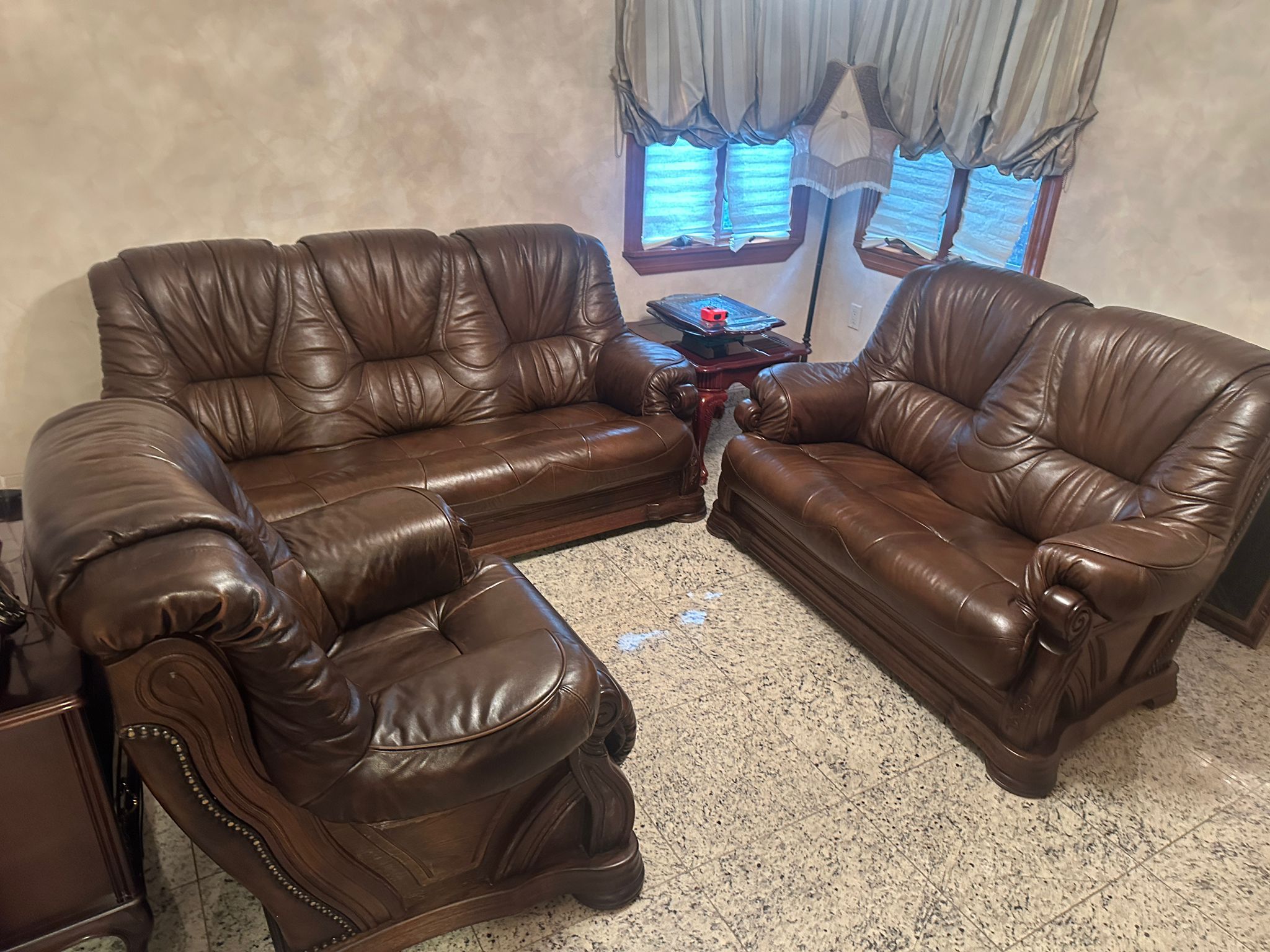 3 piece genuine leather sofa set