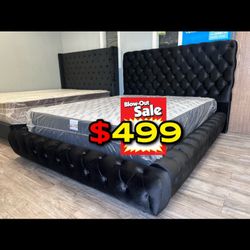 Queen Black Euro Platform Bed With Ortho Mattress Included!!