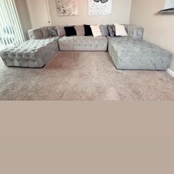 3 Piece Sectional Grey Velvet Couch