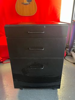 FREE Black Wooden 3 Drawer Rolling Filing Cabinet PICK UP ONLY