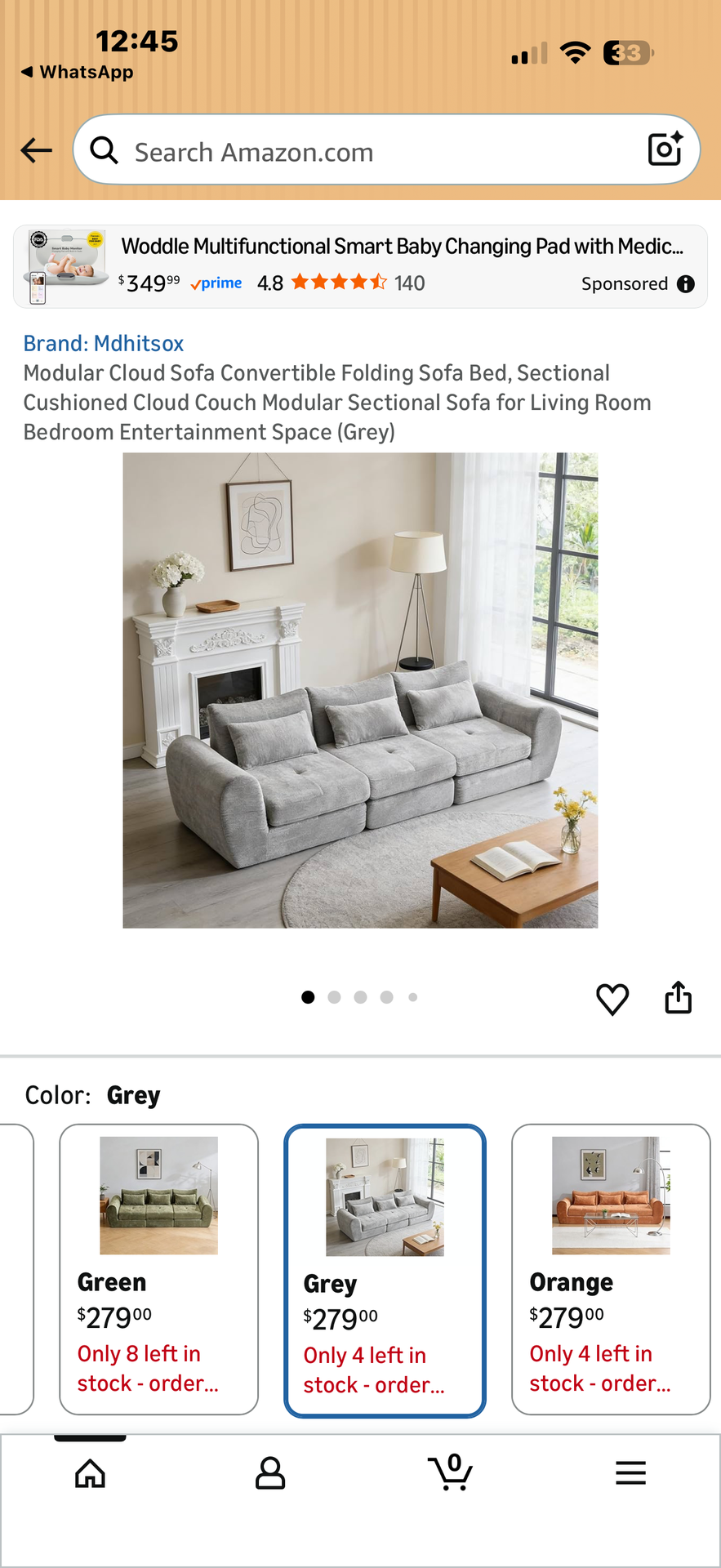 Mdhitsox Modular Cloud Sofa Convertible Sectional Couch Bed Grey