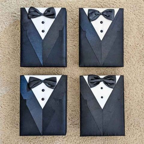 Set of 4 tuxedo suit groomsmen groomsman best man unique memorable wedding gift favor box boxes