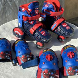 Set Of Spider Man Skates And Pads For Children