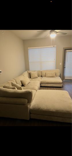 Oversized 5 seater Modular Corduroy Sectional Sofa w/ Matching Ottoman