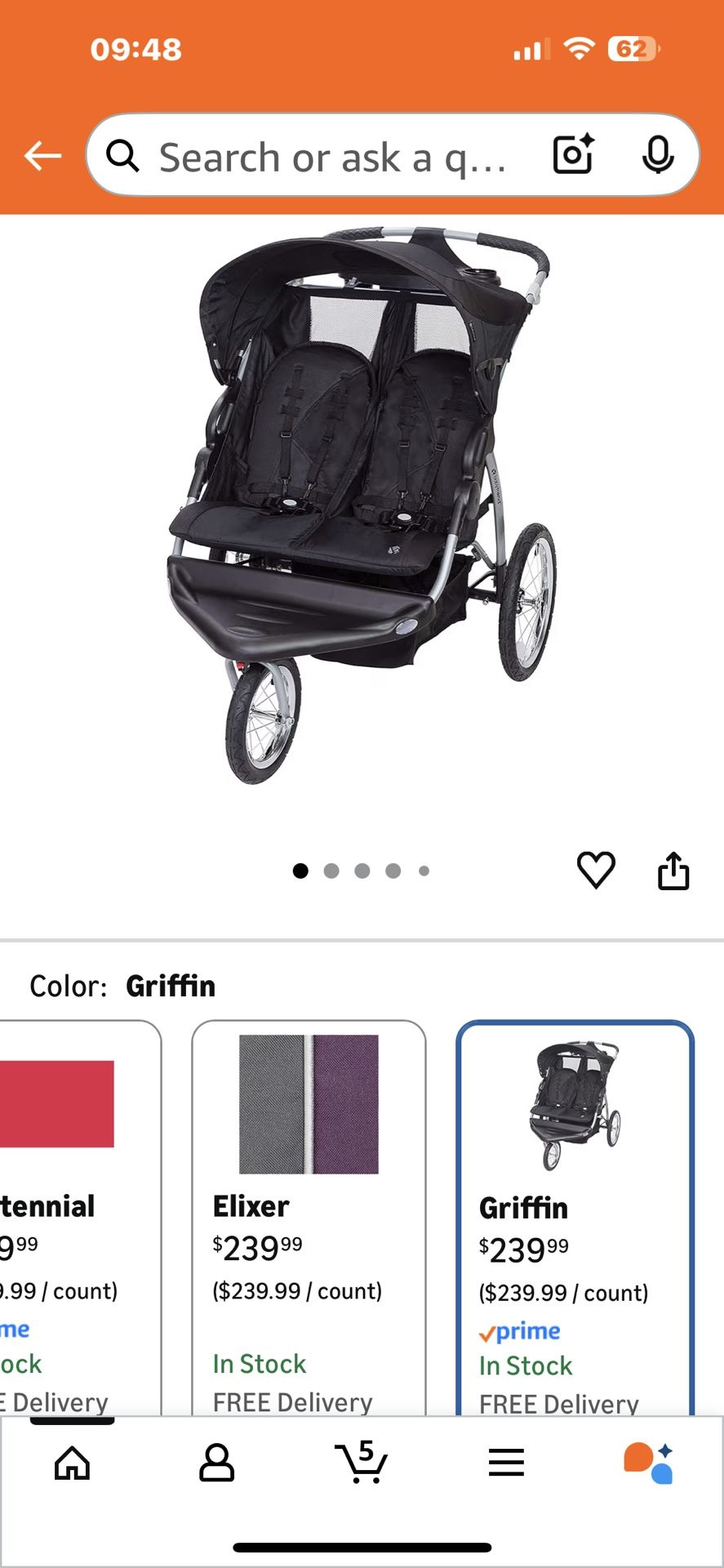 Twin Stroller - Almost New Babytrend Expedition