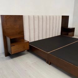Bed Frame with Nightstands Attached/ Bed with Storage/ Modern Furniture/ Any Color and Size - No Credit Needed - Same Day Delivery - Payment Plans Ava