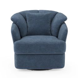 Blue Fabric Swivel Accent Chair