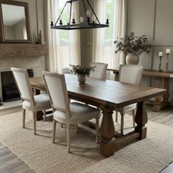 Set of 4 Upholstered Dining Chairs | Linen + Solid Wood | RH Style $350 OBO