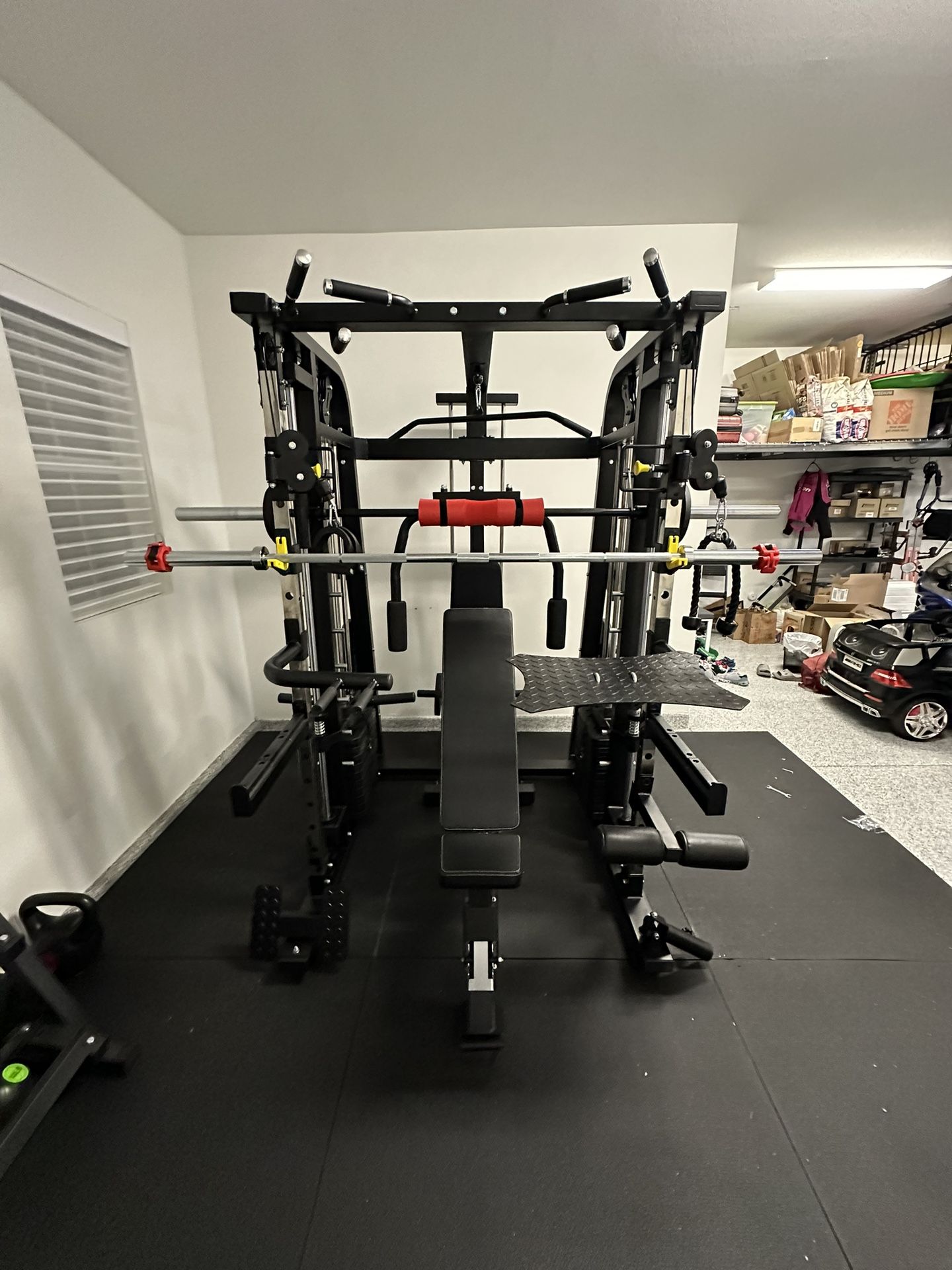 Smith Machine 300 Adjustable Bench 245lb Cast Iron Olympic Weights - Main Image