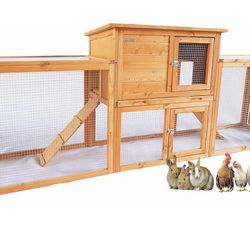 90 Inch Wide Wooden Wooden Rabbit Cage with Removable Tray, Waterproof Roof, and Ramp for Small Animals,Chicken Coop 31.1×88.19×18.5 Inches