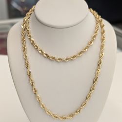 10kt Real Gold Rope Chain 4mm 22 Inches 