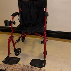 NOVA Ultralight Transport Wheelchair for Adulta, Folding Travel Wheelchair with 19" Seat Width, Compact Design, Easy to Carry, Red IN EXCELLENT CONDIT