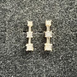 14kt Two-Tone 3 Diamond Earrings