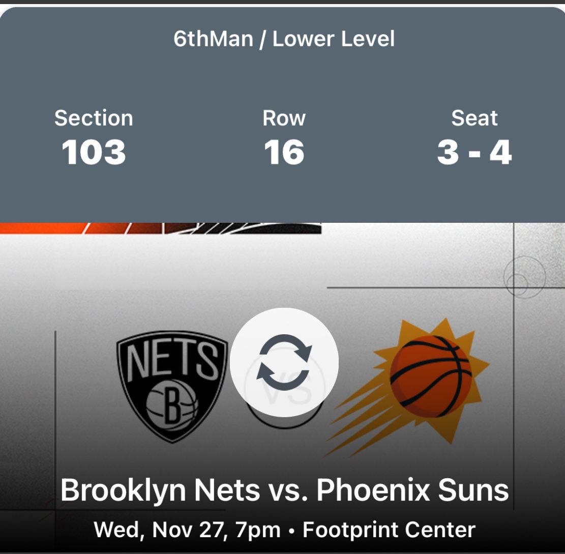 Suns vs Nets Tickets ROW 16
