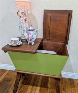 Mid-Century Modern Style Hand Painted Lime Green Dough Box Side Table