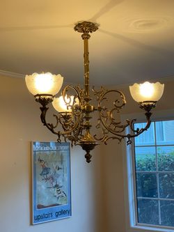 Antique Ornate Brass 3-Light Chandelier