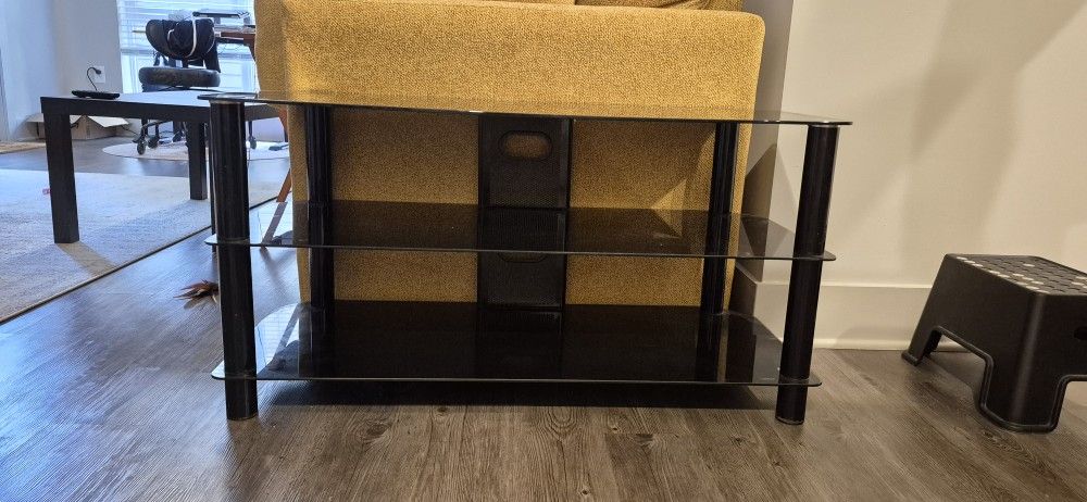 Black Tempered Glassed Entertainment Shelf