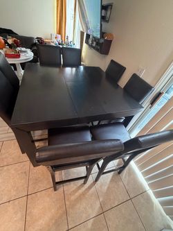 Dark Brown Counter Height Dining Table with 8 Chairs