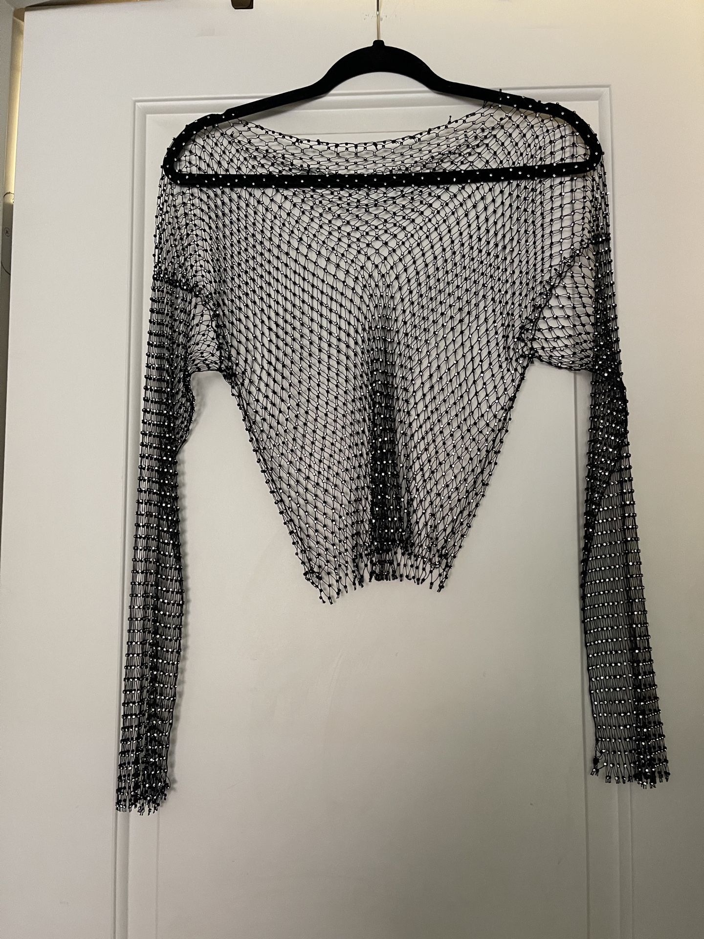 Fishnet mesh rhinestone top