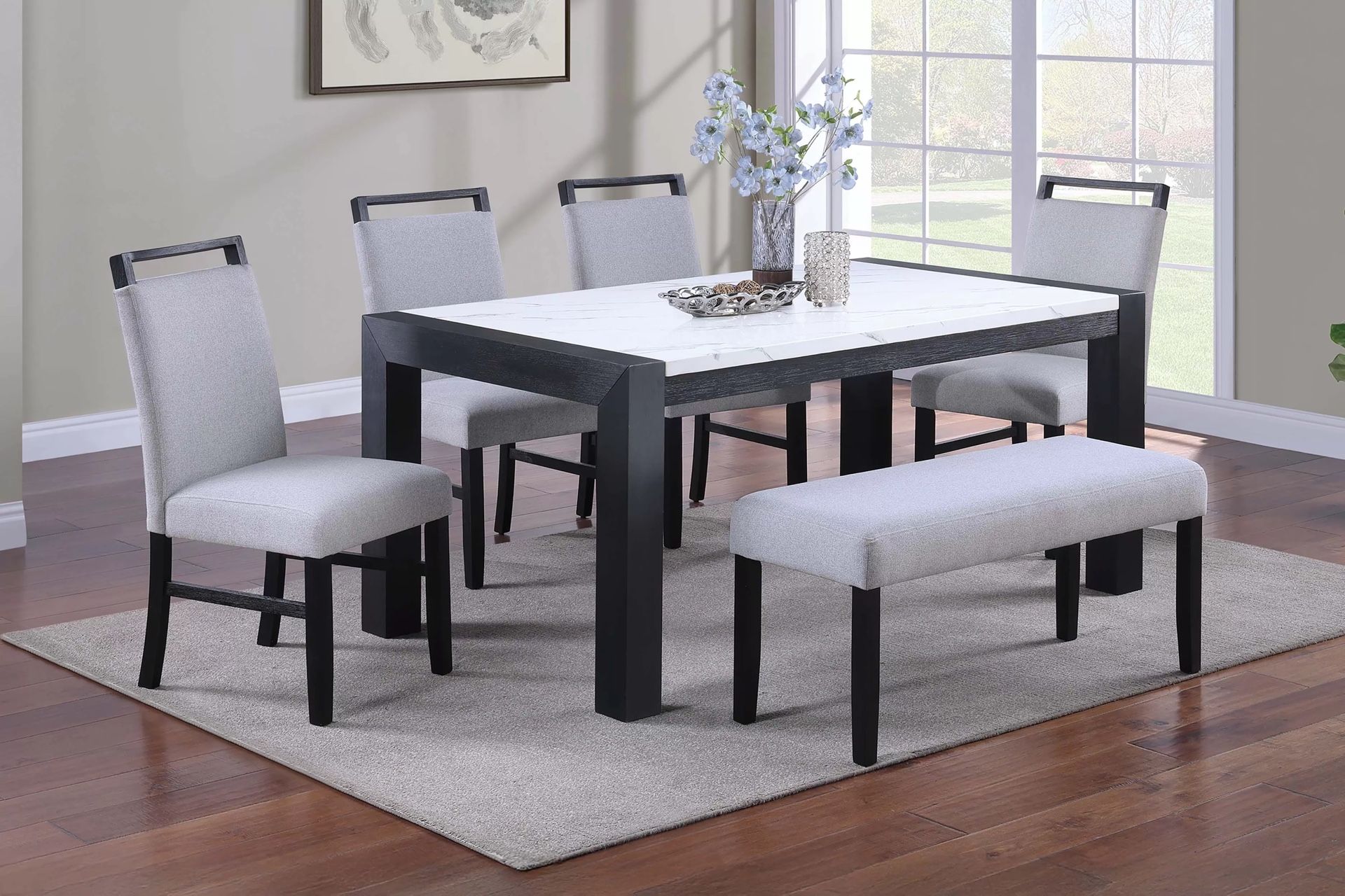 CHARCOAL WITH FAUX MARBLE DINING TABLE SET 
