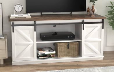 Entertainment Center with Storage Cabinets and Sliding Barn Doors