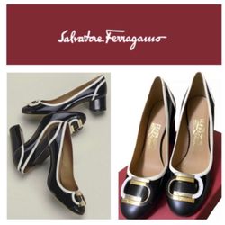 LIKE NEW!  Salvatore Ferragamo Gwen 85 ‘Nero/Nappa’ patent calf leather pump (9)