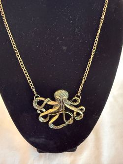 Brass Tone Octopus Pendant Necklace
