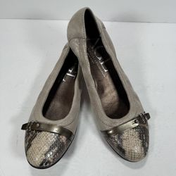 AGL Attilio Giusti Leombruni Tan Metallic Snakeskin Captoe Ballet Flats Size 7