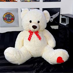 Large White Plush Teddy Bear with Heart