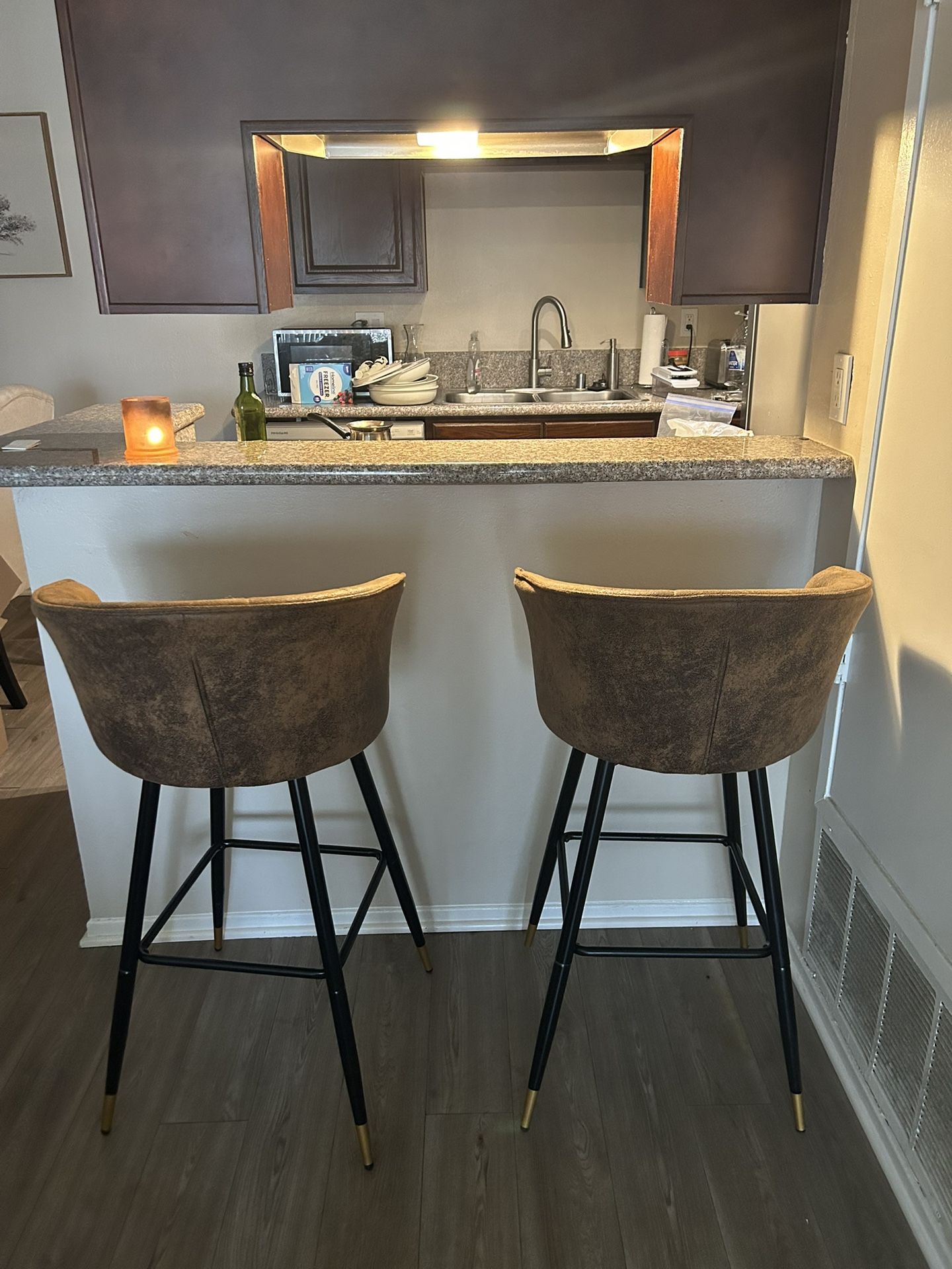 Distressed Faux Leather Bar Stools