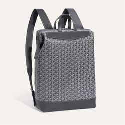 Goyard Gray Geometric Backpack Leather Trim Adjustable Strap Pockets Men