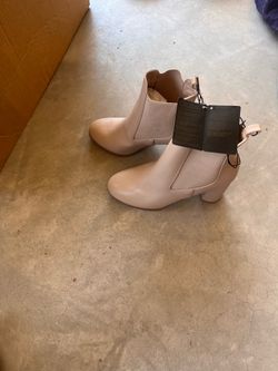 FROM HERE ON BEIGE FAUX LEATHER BLOCK HEEL ANKLE BOOTS (BACKORDER FALL 2027)