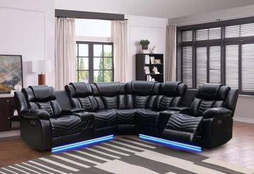 Stylish 3 Pc Black Power reclining sectional w/LED light & Speakers