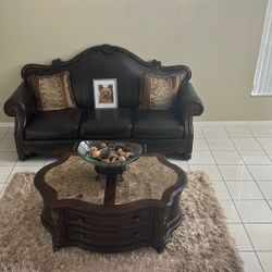 Kelvin Charles, Brown Leather Sofa Very Heavy Sold Wood 