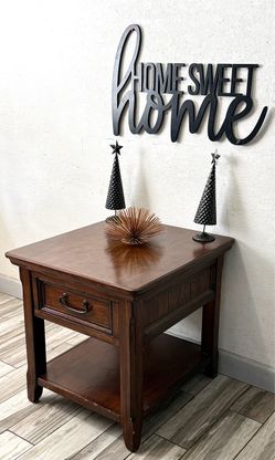 Dark Wood End Table with Drawer and Shelf