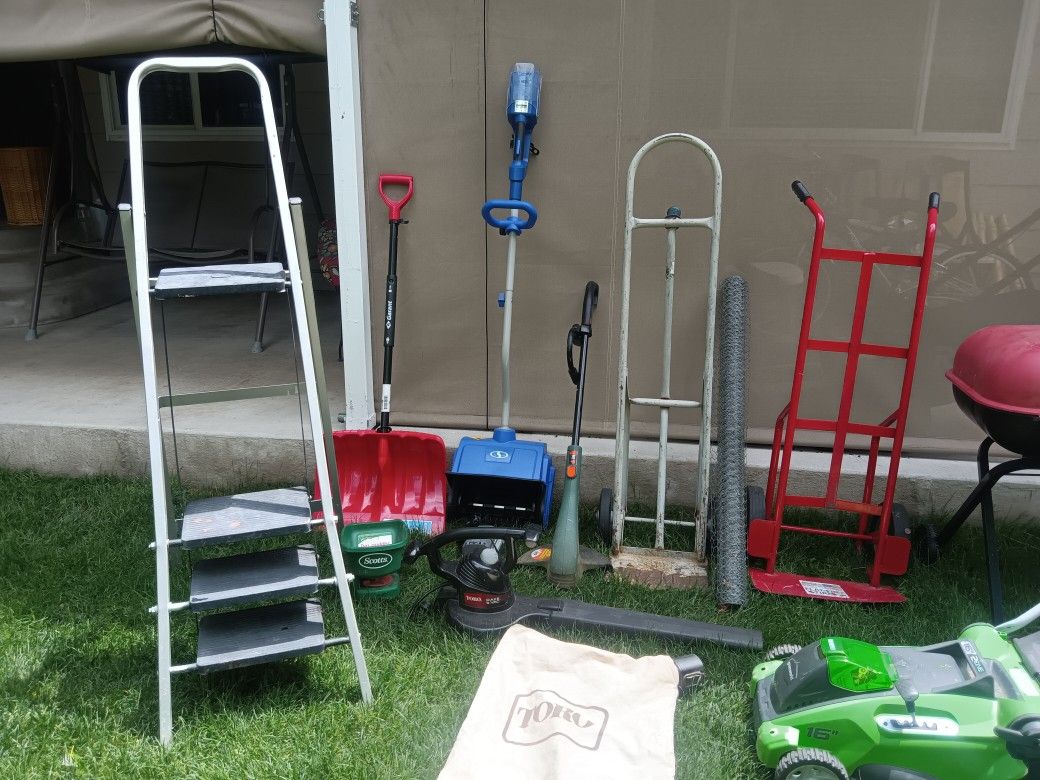 Yard Tools Blower Ladders Shovel Dollies Grill Seed Spreader