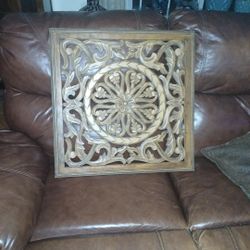 Natural Color Wood Carving Panel 24" X 24" Teak Wood Carved Panel 