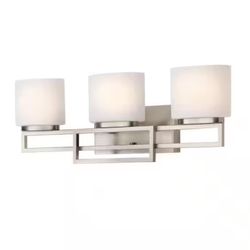 Hampton Bay Tustna 3-Light Brushed Nickel Bathroom Vanity Light with Opal Glass Shades