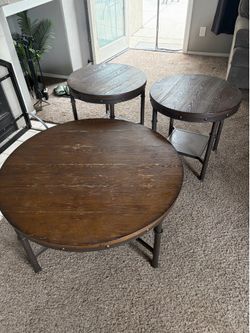 Rustic Round 3-Piece Coffee Table & End Table Set