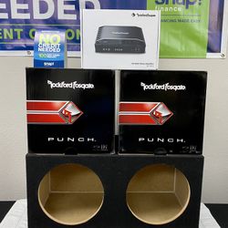 New (2) 12” inch Rockford Fosgate Punch (P2) Car Audio Subwoofers + Rockford Fosgate Bass Amplifier + Speaker Box {No Credit Finance} ✅