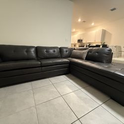 Brown Leather Sectional Sofa with Chaise
