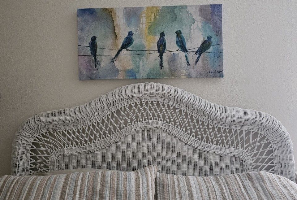 Queen White wicker Headboard