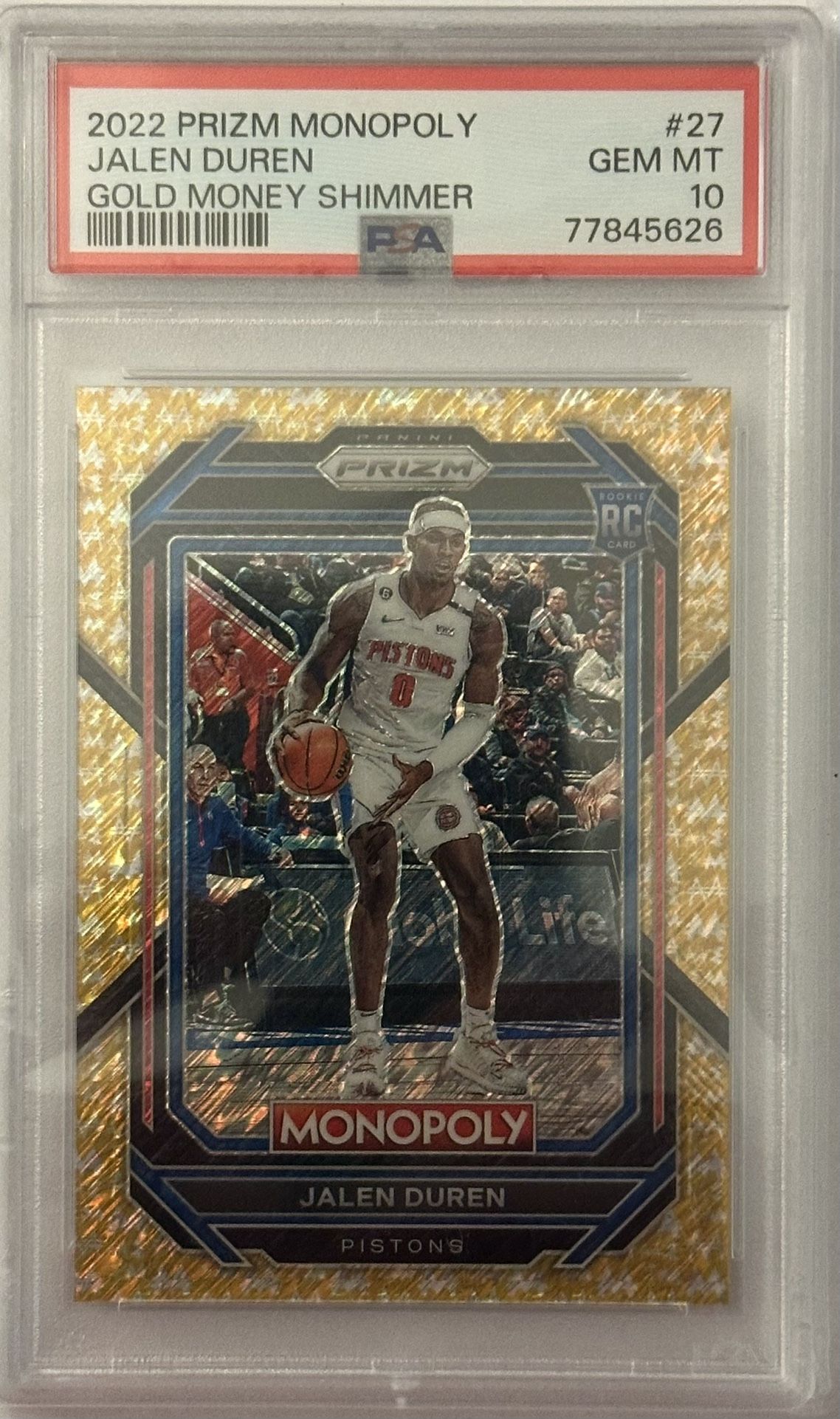 2022 Panini Prizm Monopoly Jalen Duren Gold Money Shimmer /500 PSA 10 GEM MINT