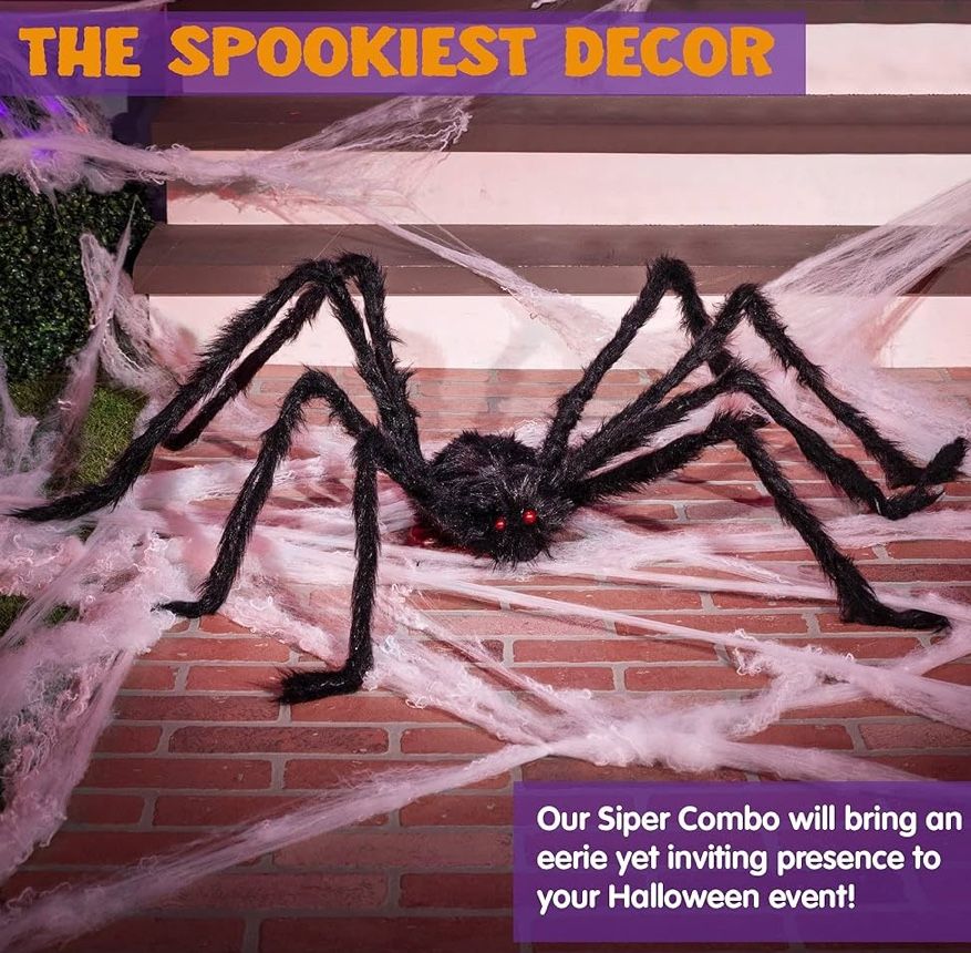 5 Ft. Halloween Outdoor Decorations Hairy Spider,Scary Giant Spider Fake Large Props for Yard Party Decor, Black