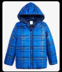 Reversible Puffer Jacket Camp Plaid Blue Size XL Extra Large 18 20 coat warm snow coat shirt kids childrens