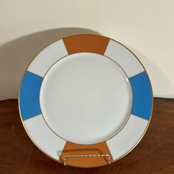 Limoges France Ebotan Blue White & Orange Plate 11.5” diameter 