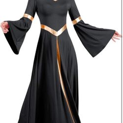Metallic V Neck Praise Dance Dress Liturgical Worship Costume Bi Color Bell Long Sleeve Church Robe Praisewear