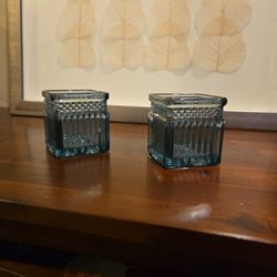 Set of 2 Blue Glass Candle Holders – Cute & Shiny
