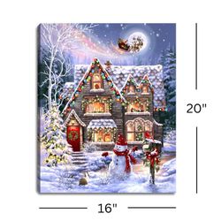 Christmas House 16x20 Fiber Optic Canvas