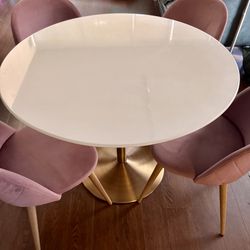 CB2 Brass White Dining Table